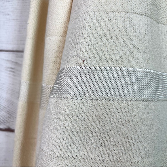 St. John Sport White Cream Striped Cardigan Wool Sweater Size L FLAWS - Picture 7 of 16